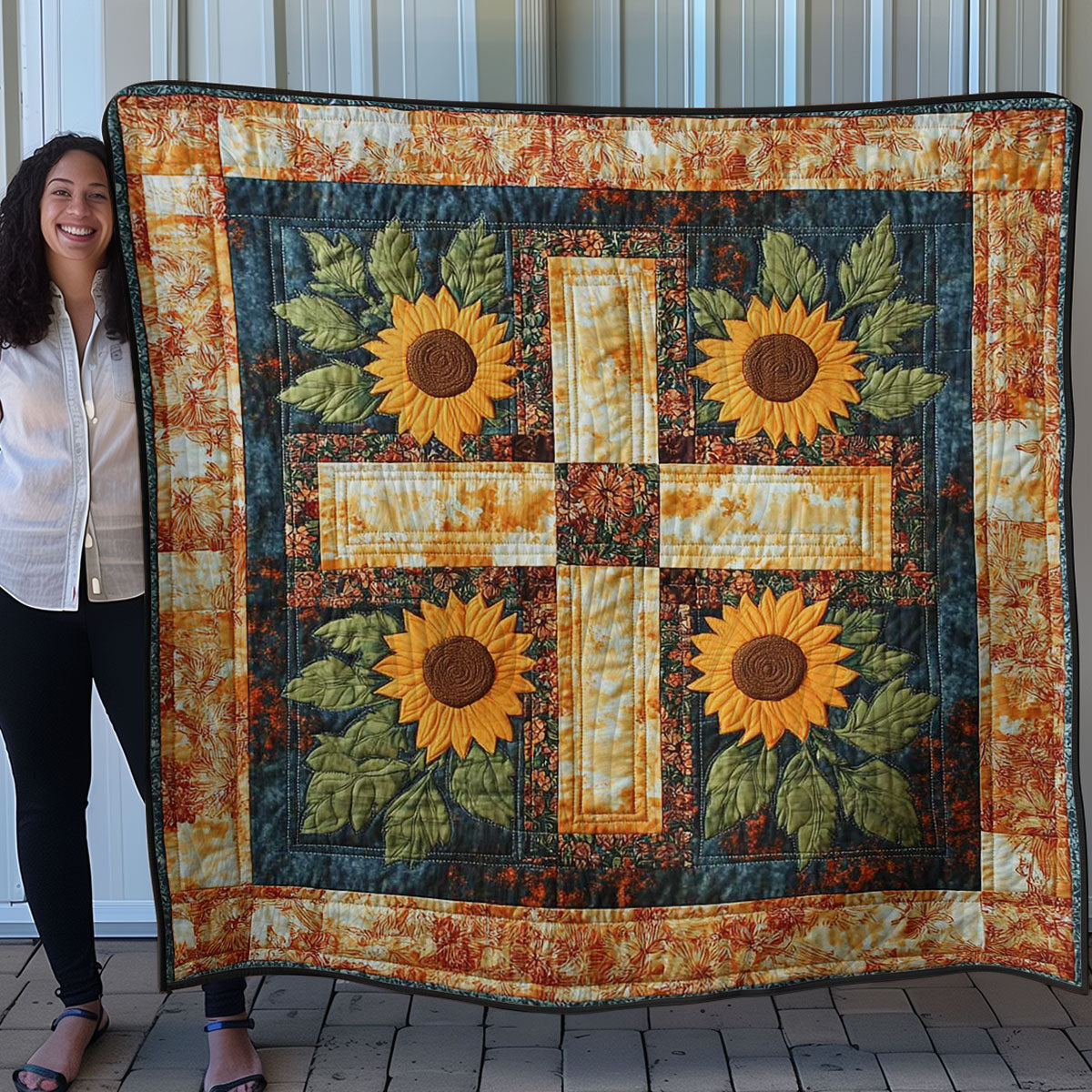 Sunflower And Cross WN0208047CL Quilt