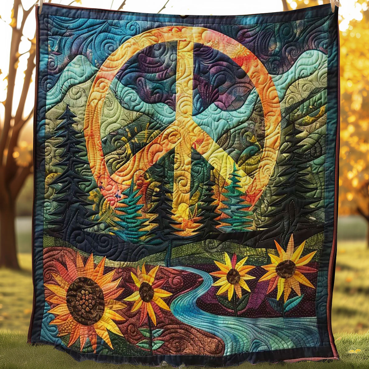 Sunflower Peace Harmony Throw WN1008050CL Quilt