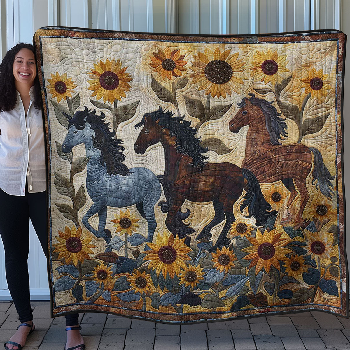 Sunflowers And Horses WN2607036CL Quilt