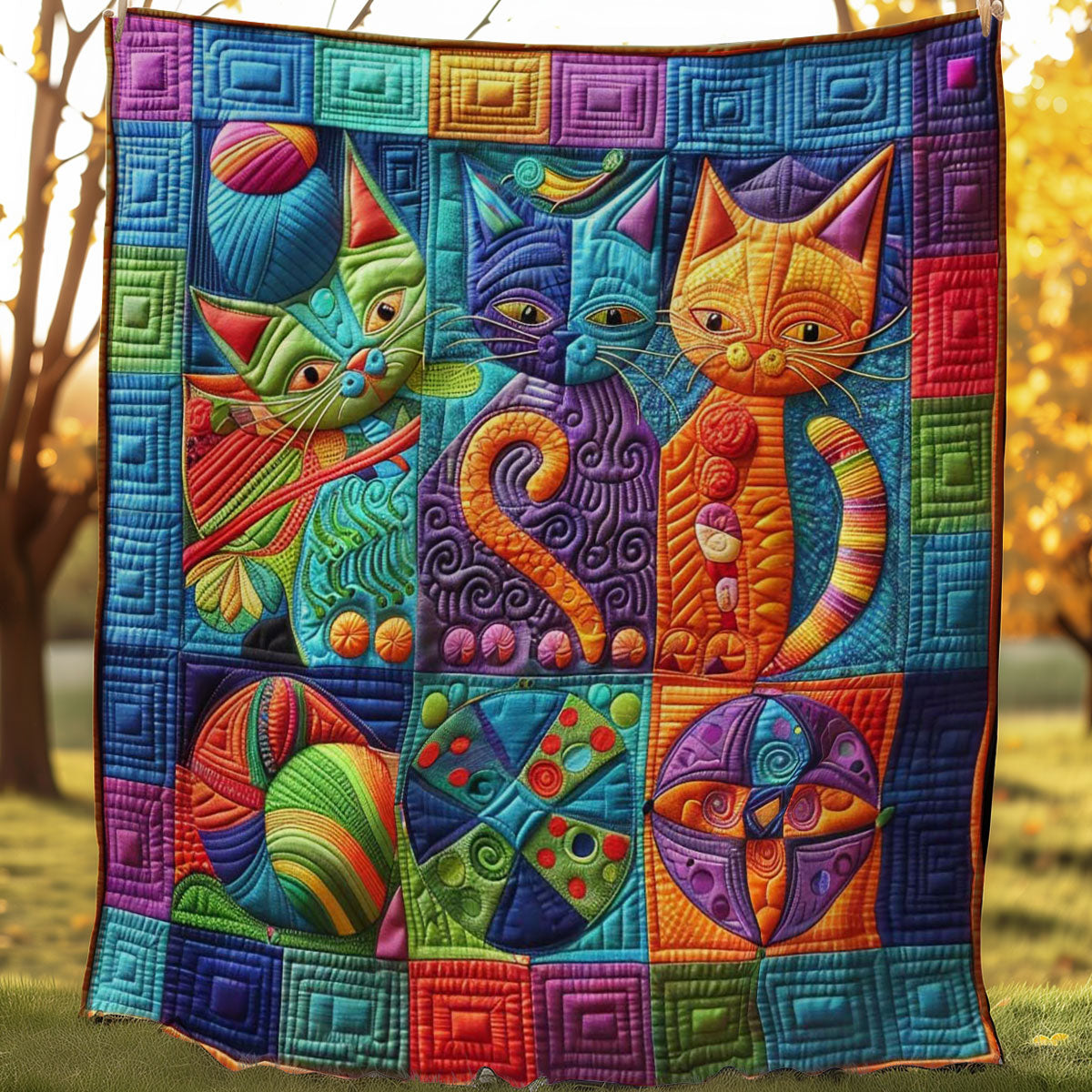 Three Cats & Yarn Funny WN0908049CL Quilt