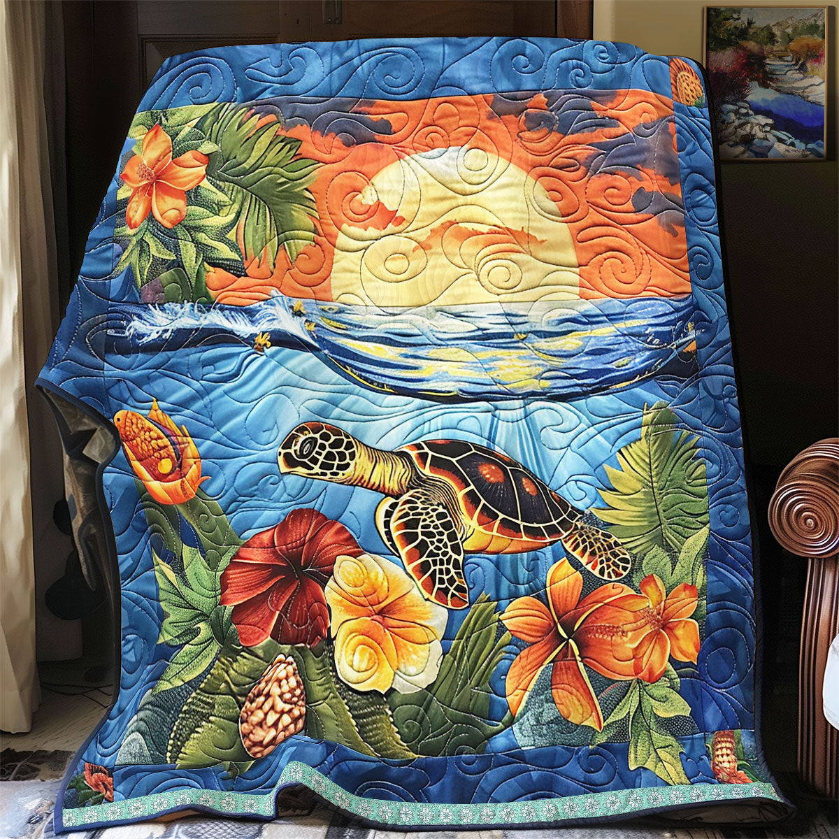 Turtle Hibiscus Sunset WN1709053CL Quilt