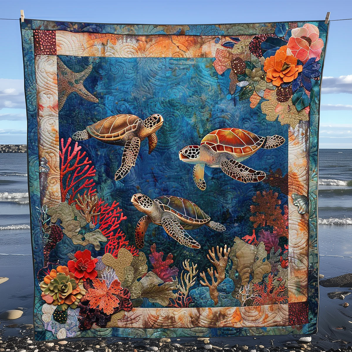 Turtle’s Coral Lagoon Throw WN1008028CL Quilt