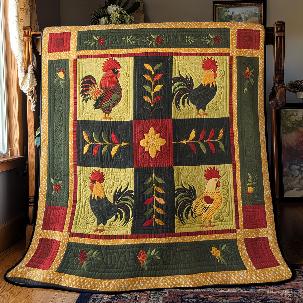 Vintage Roosters SR2208014CL Quilt