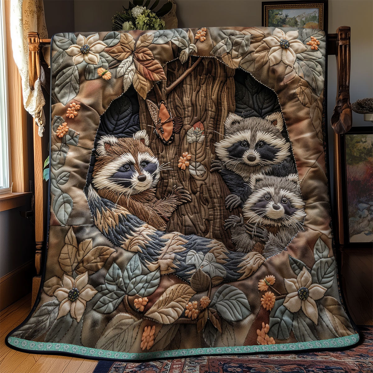 Whimsical Raccoons Abode WN0909081CL Quilt