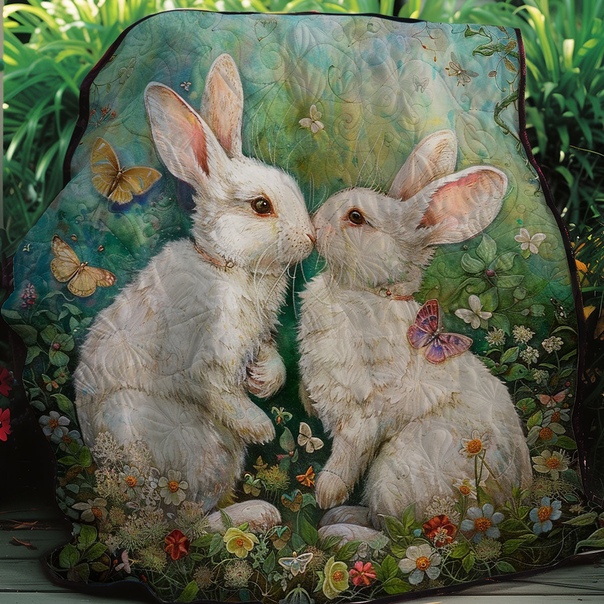 White Couple Rabbits WM3007001CL Quilt