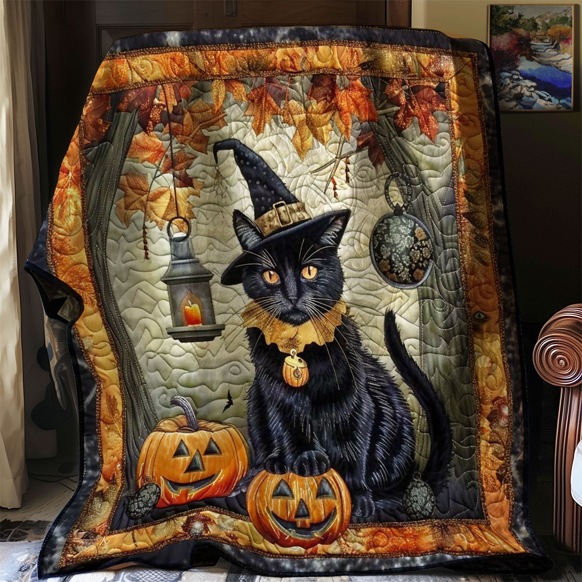 Wicked Black Cat and Pumpkin WN1908102CL Quilt