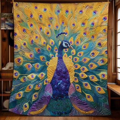 Yellow Blooming Feathers Peacook WM2008016CL Quilt