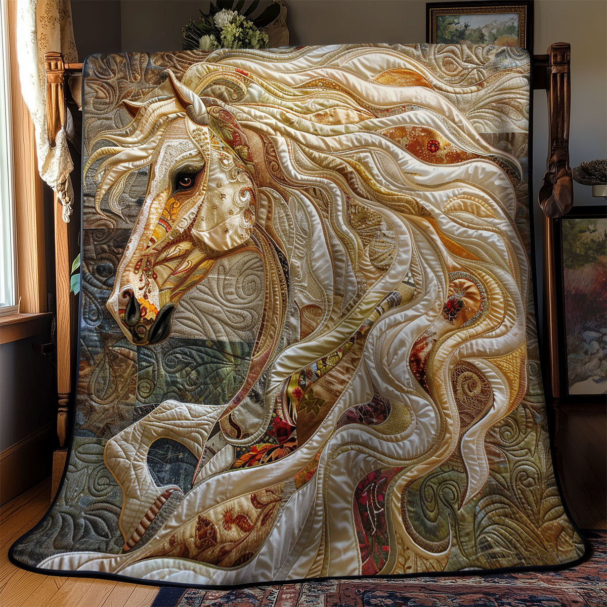 Artistic White Mane's Horse WM2008046CL Quilt