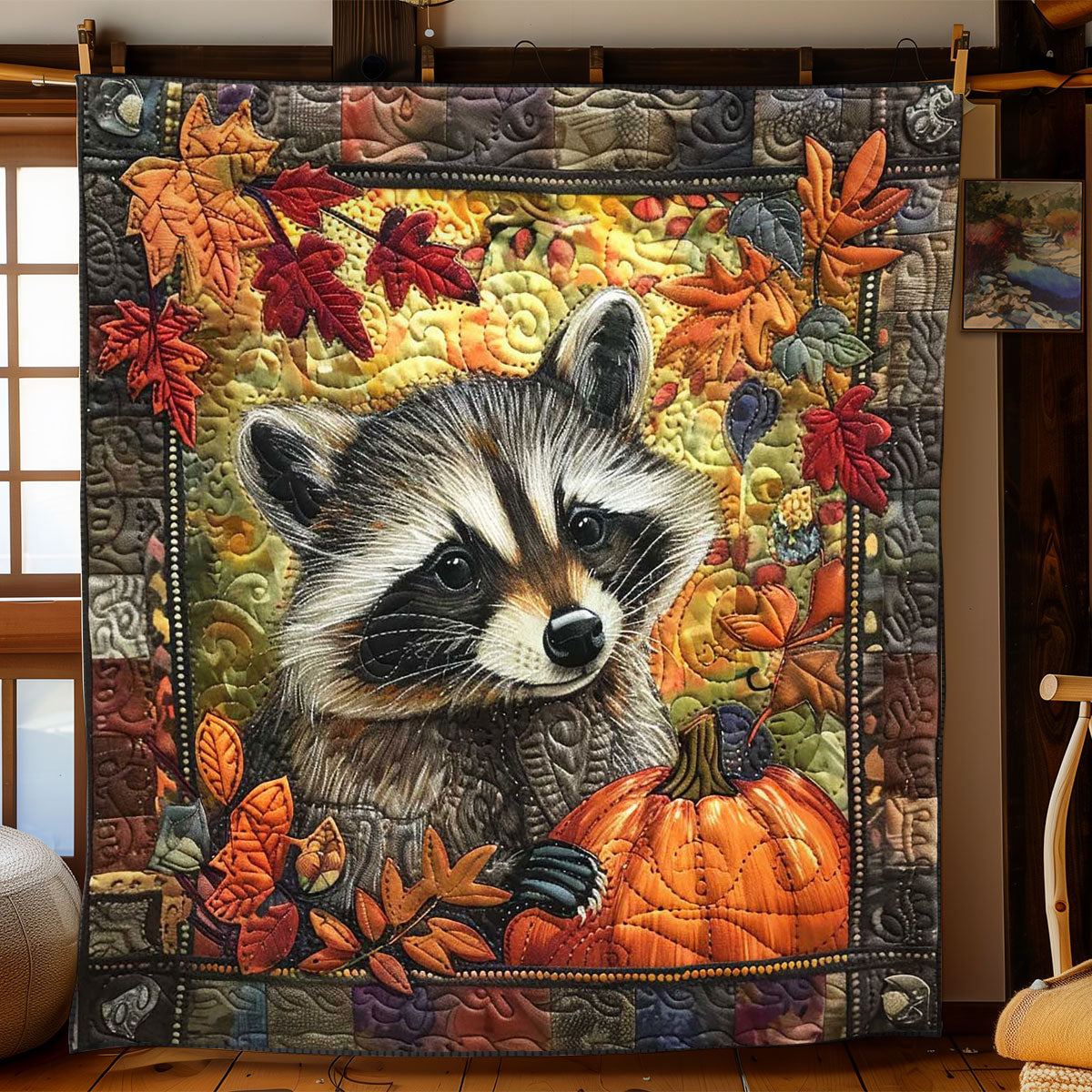 Autumn Leaves Raccoon WN1508056CL Quilt