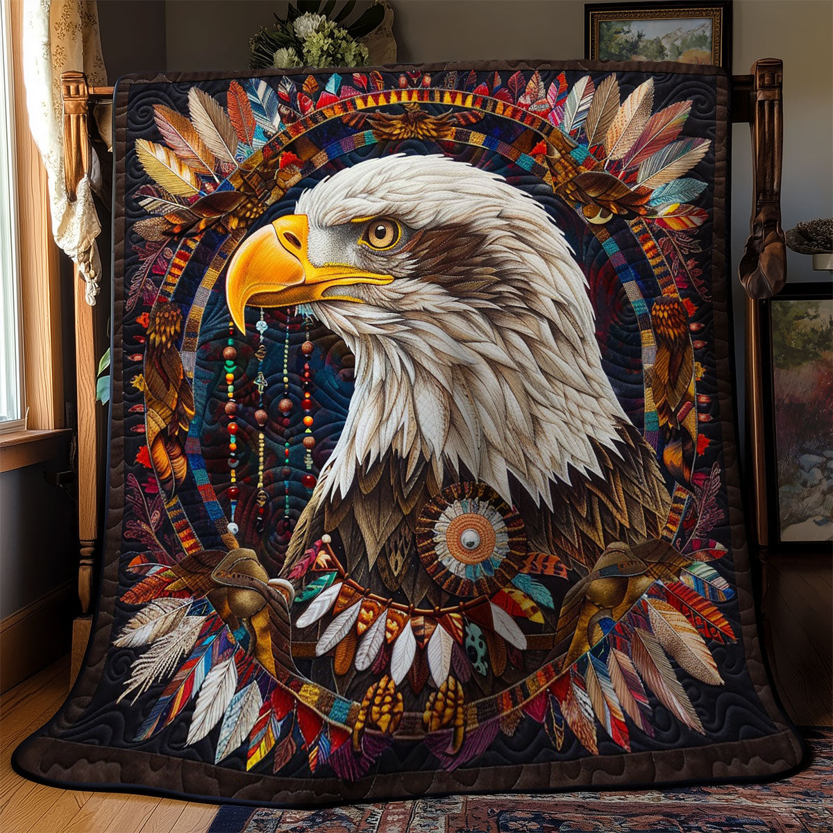 Bald Eagle And Feathers WM2408046CL Quilt