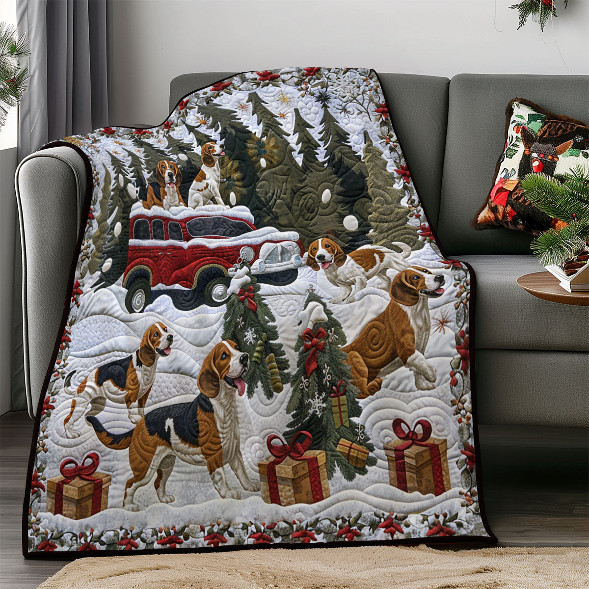 Beagles And Red Truck SR1508019CL Quilt