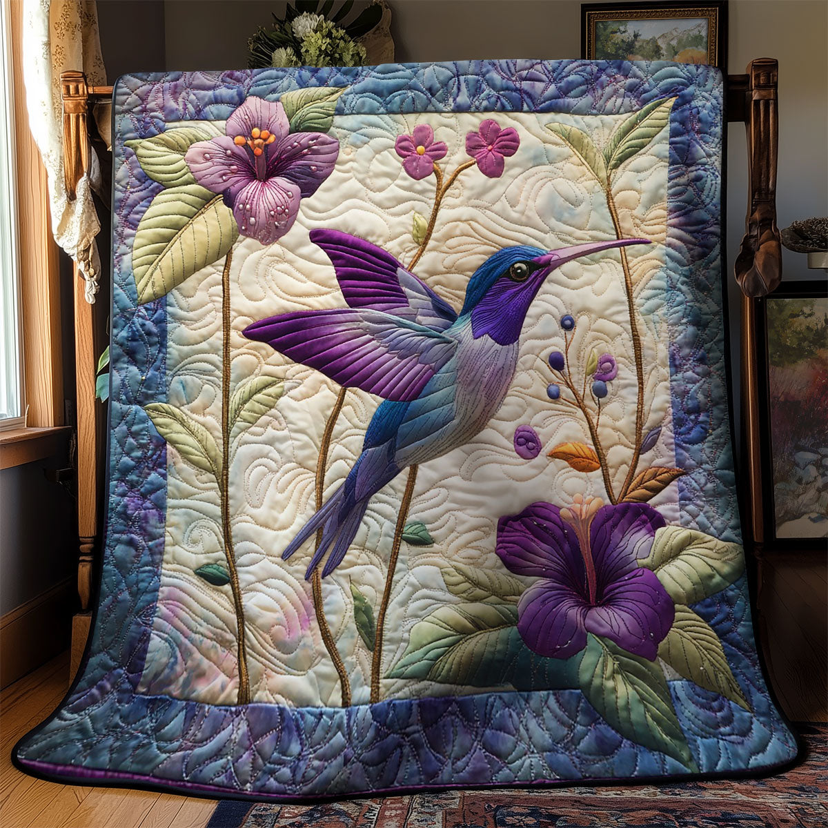 Beautiful Purple Hummingbird WM3008002CL Quilt