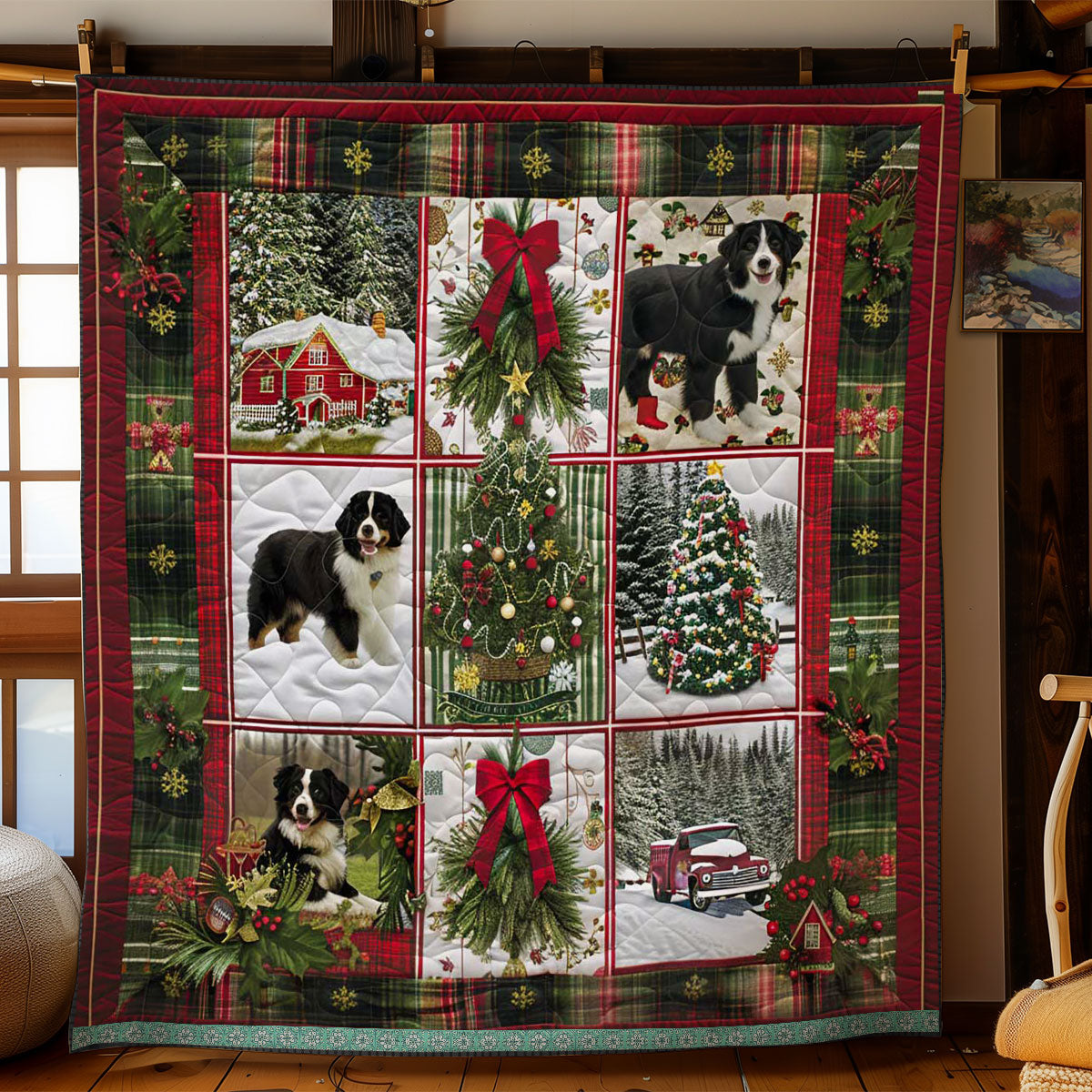 Bernese Mountain Cozy Cabin Christmas WN3008003CL Quilt