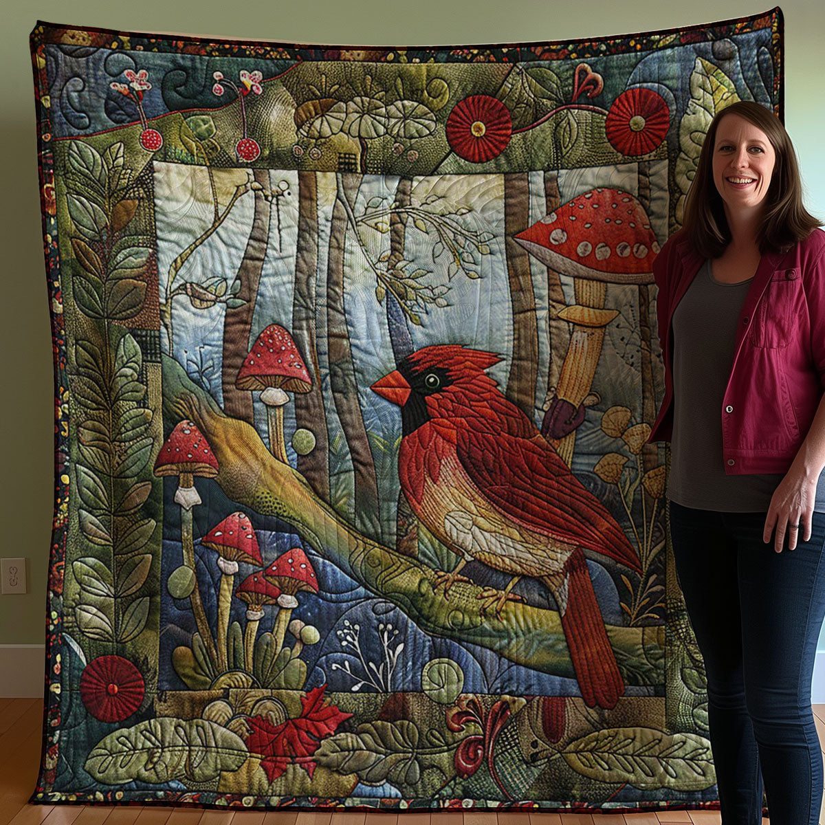 Cardinal And Mushroom WM2907001CL Quilt