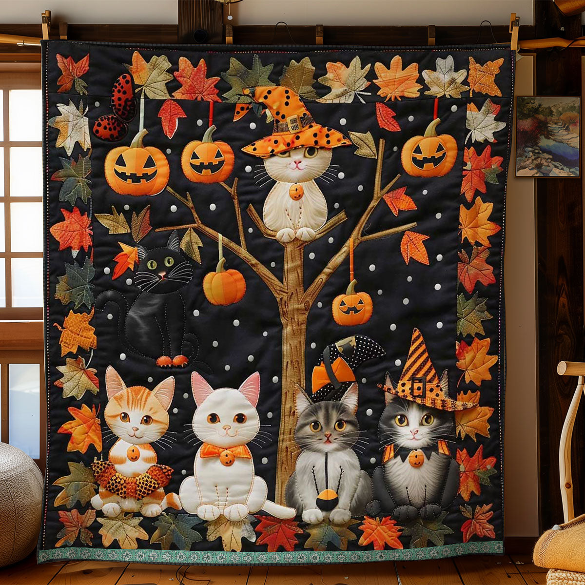 Cat Witch Halloween WN1609049CL Quilt