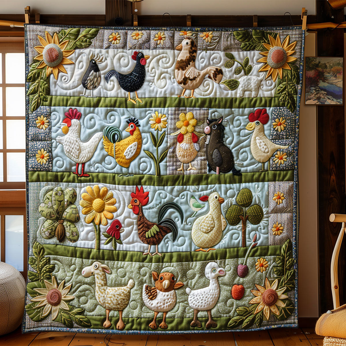 Cheerful Chickens WN2208088CL Quilt