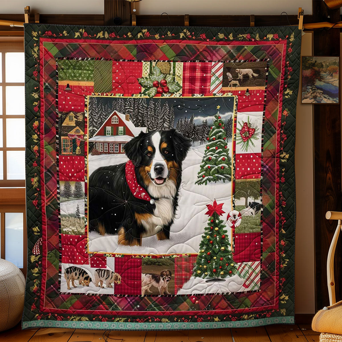 Christmas Wishes with Bernese Mountain Dogs WN3008006CL Quilt