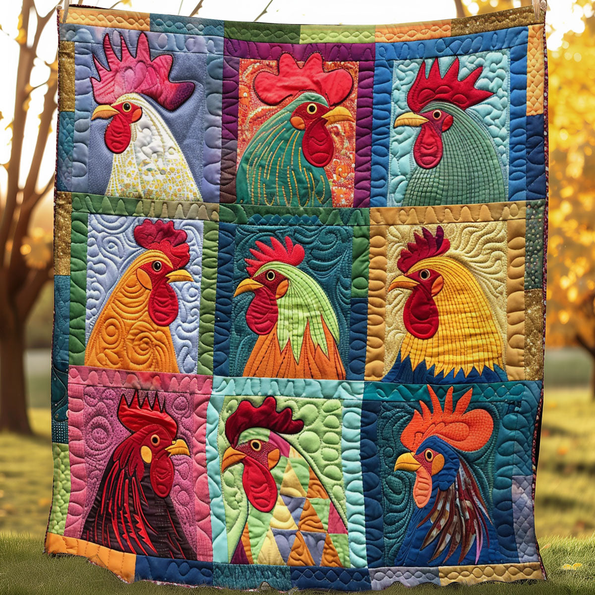 Colorful Rooster Chicken SR1608033CL Quilt