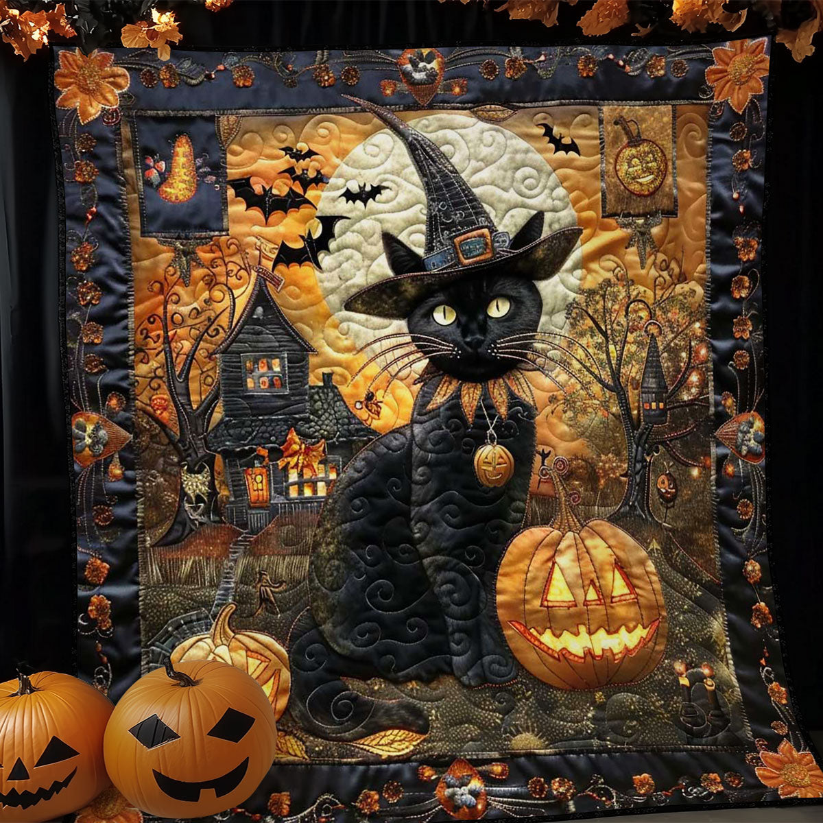 Creepy Cat and Pumpkin WN1908100CL Quilt