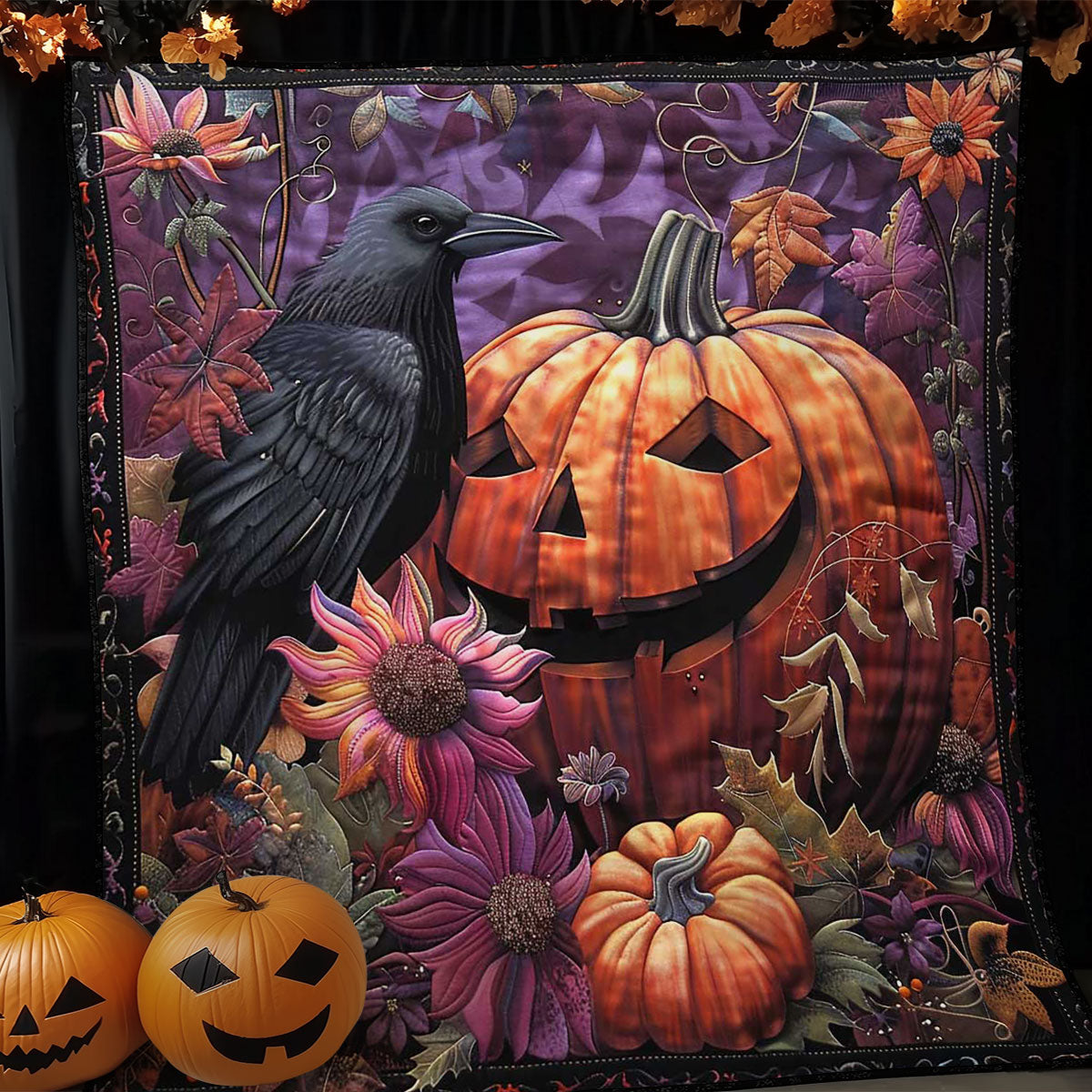 Crow and Pumpkin's Midnight WN1908076CL Quilt