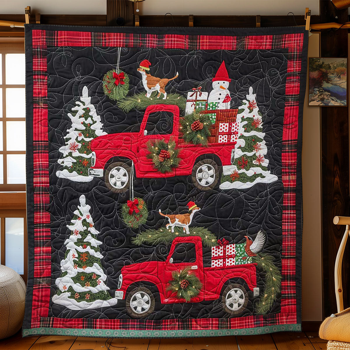 Dachshunds' Red Truck Joy WN1109015CL Quilt