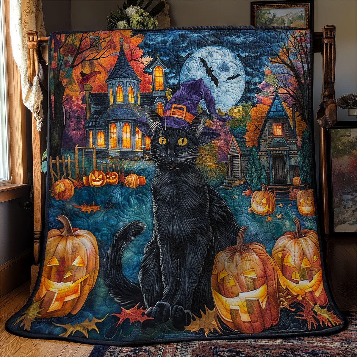 Dark Night Halloween Cat WM2608013CL Quilt