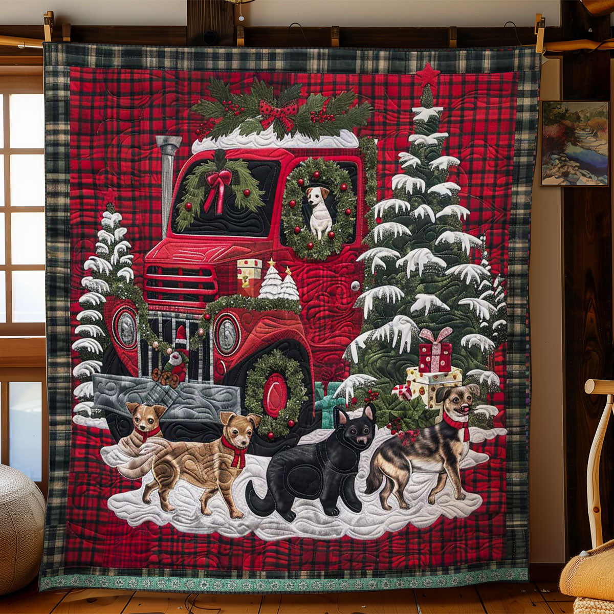 Festive Red Truck And Chihuahuas WN1109037CL Quilt