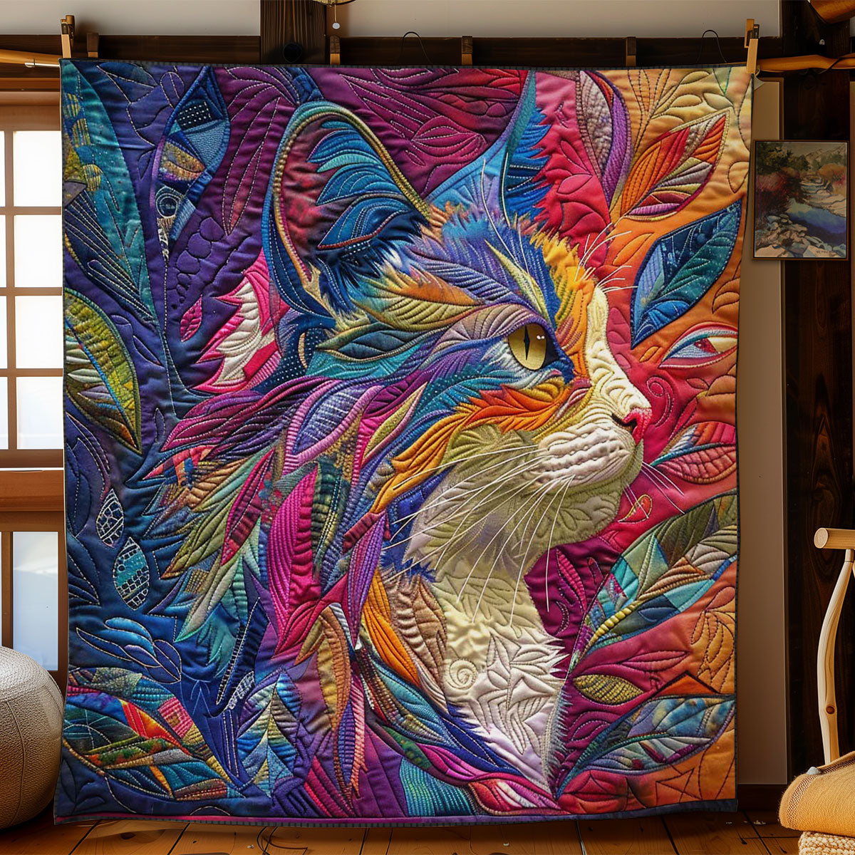 Floral Cat Art WN2808051CL Quilt