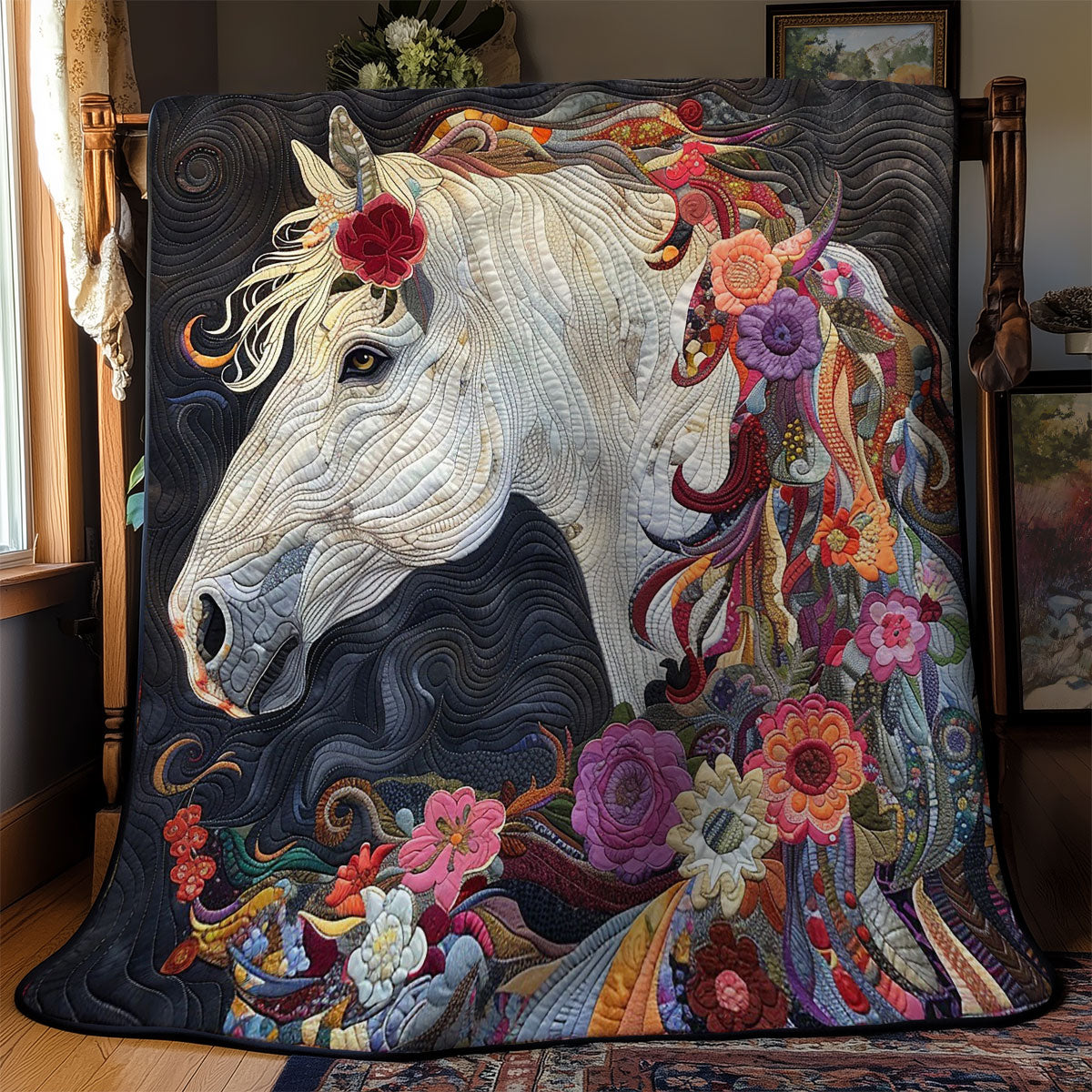 Floral Mane White Horse WM1908030CL Quilt