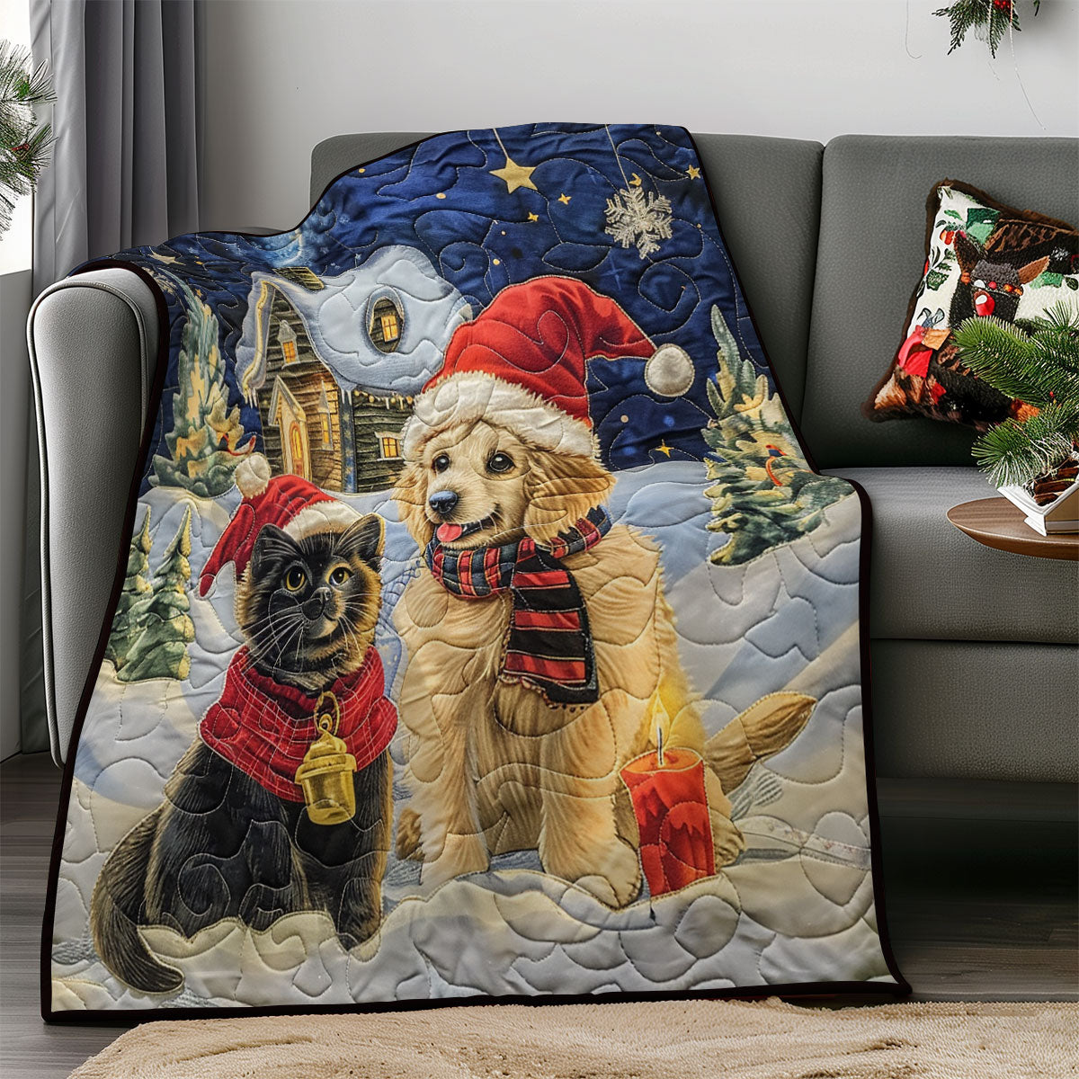 Golden Retriever And Black Cat SR2008025CL Quilt