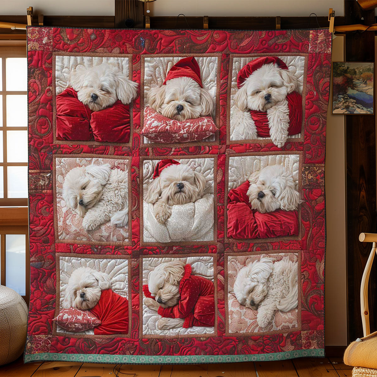 Happy Bichon Frise Sleeping WN1209070CL Quilt