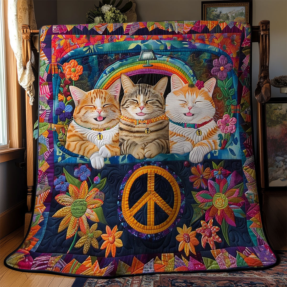 Happy Hippie Cat WM2808081CL Quilt