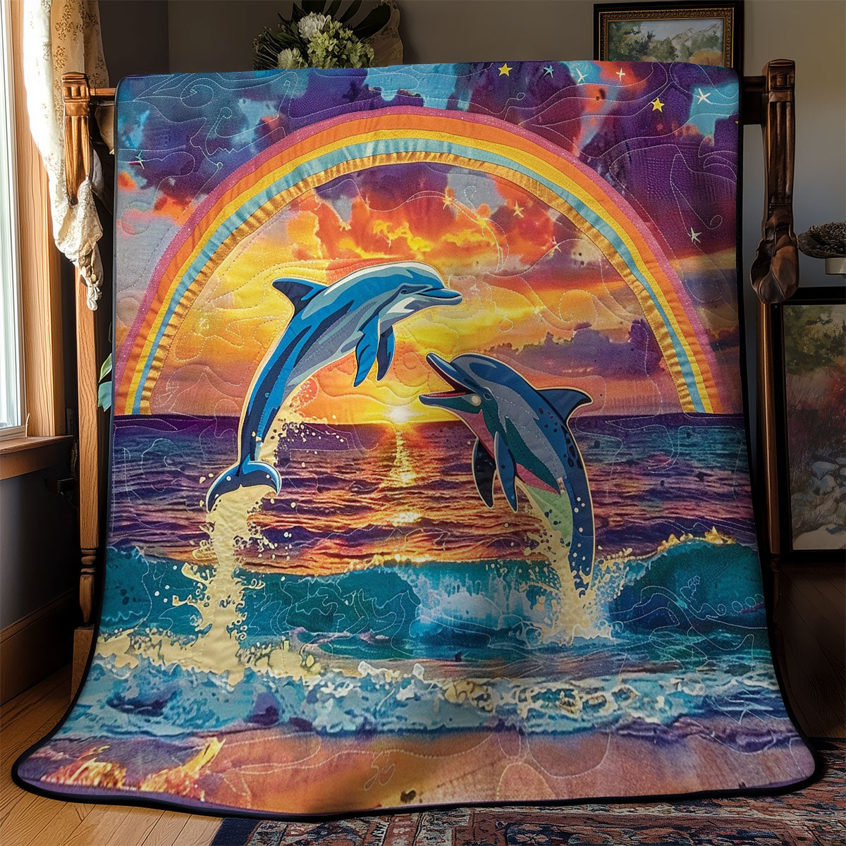 Happy Sunset Dolphins Couple WM0909018CL Quilt