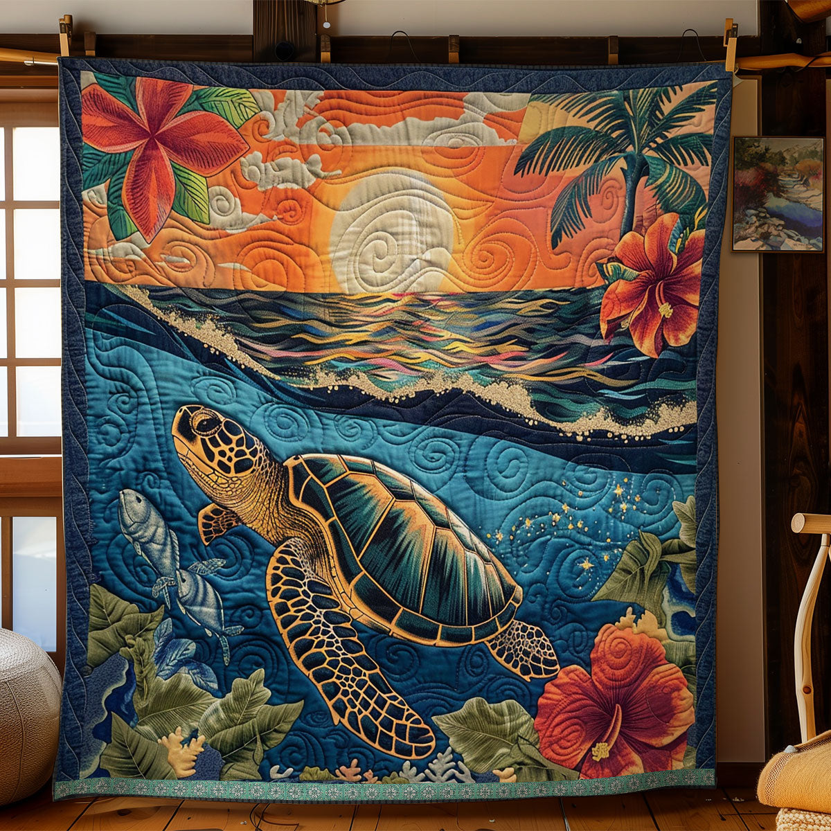 Hibiscus Turtle Twilight WN1709058CL Quilt