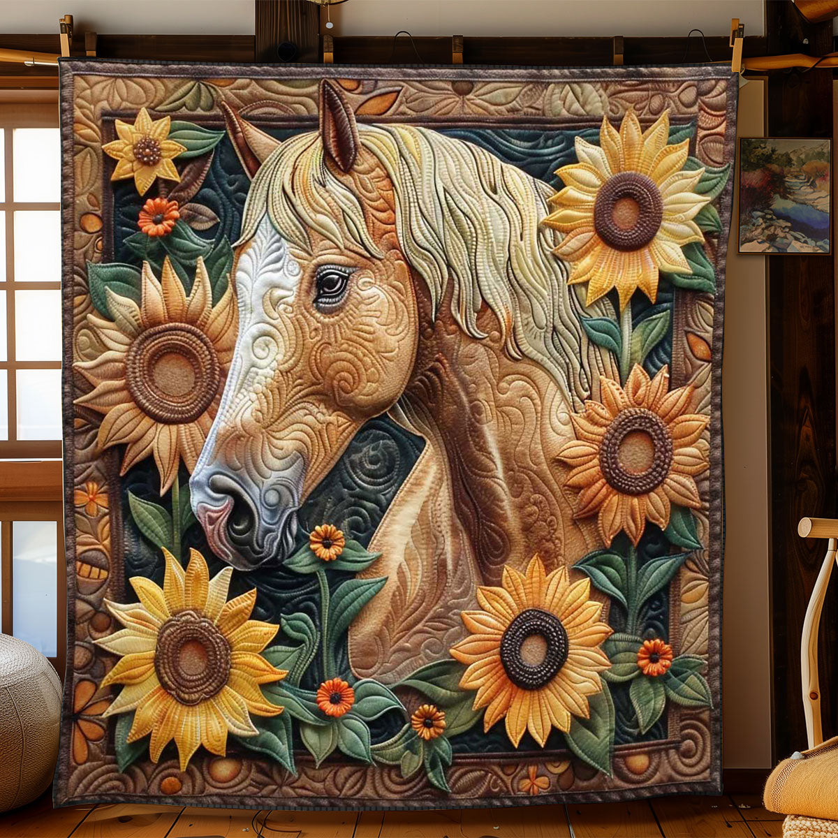 Horse Sunflower Meadow WN2108084CL Quilt