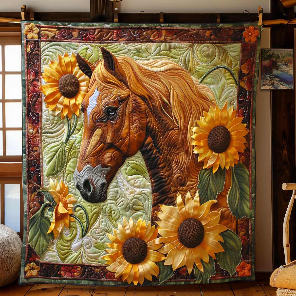 Horse's Sunflower Field WN2408177CL Quilt