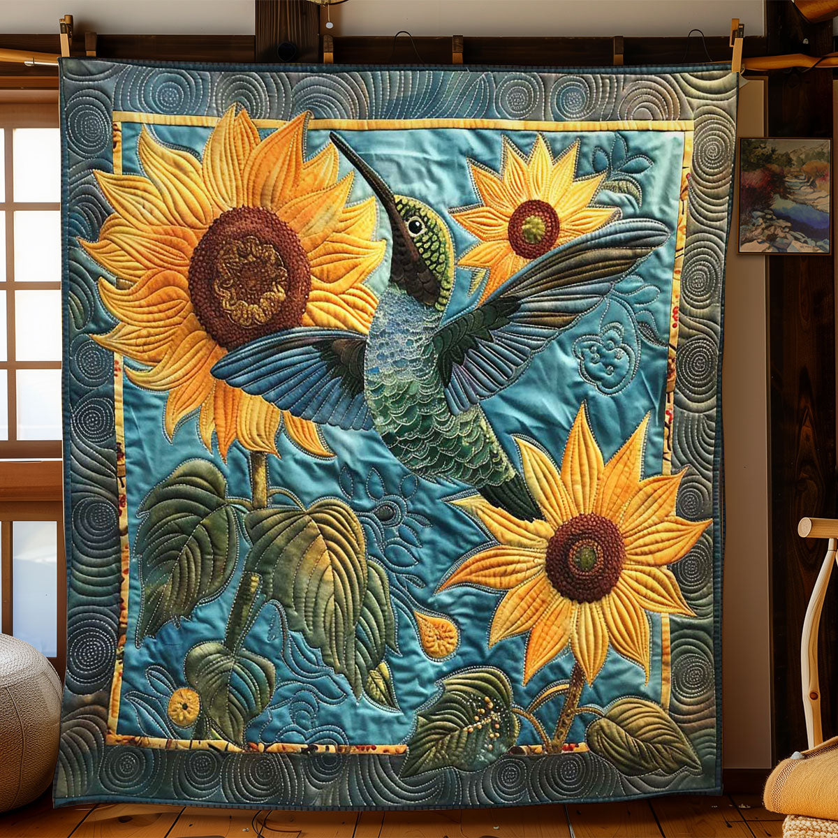 Hummingbird Sunflower Sky WN1908024CL Quilt