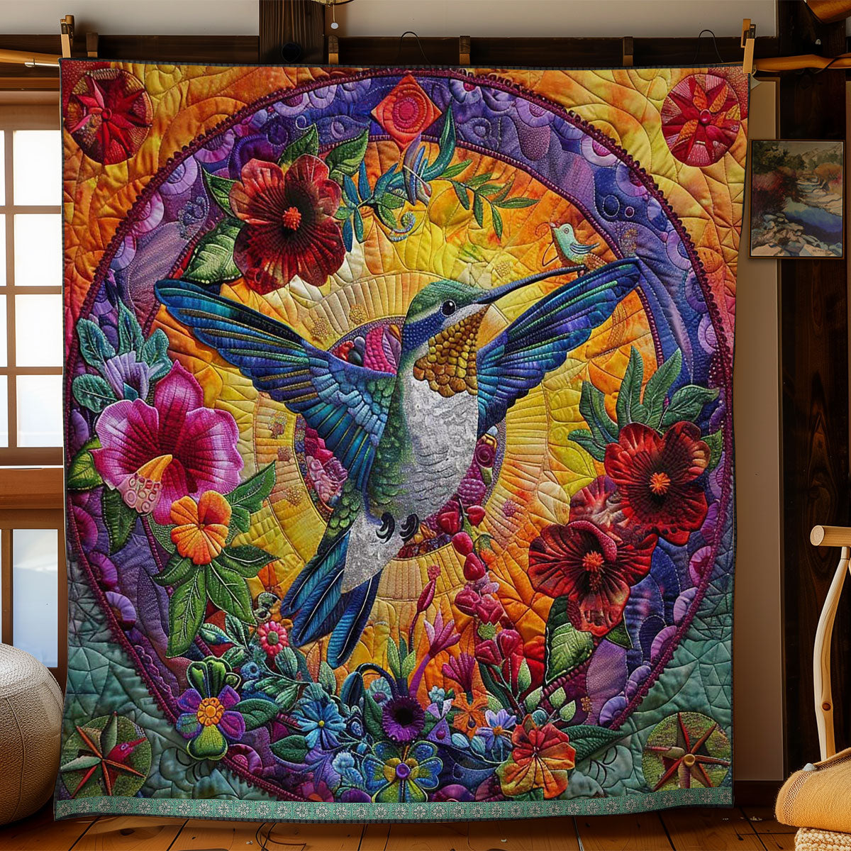 Hummingbird’s Floral Symphony WN1609034CL Quilt