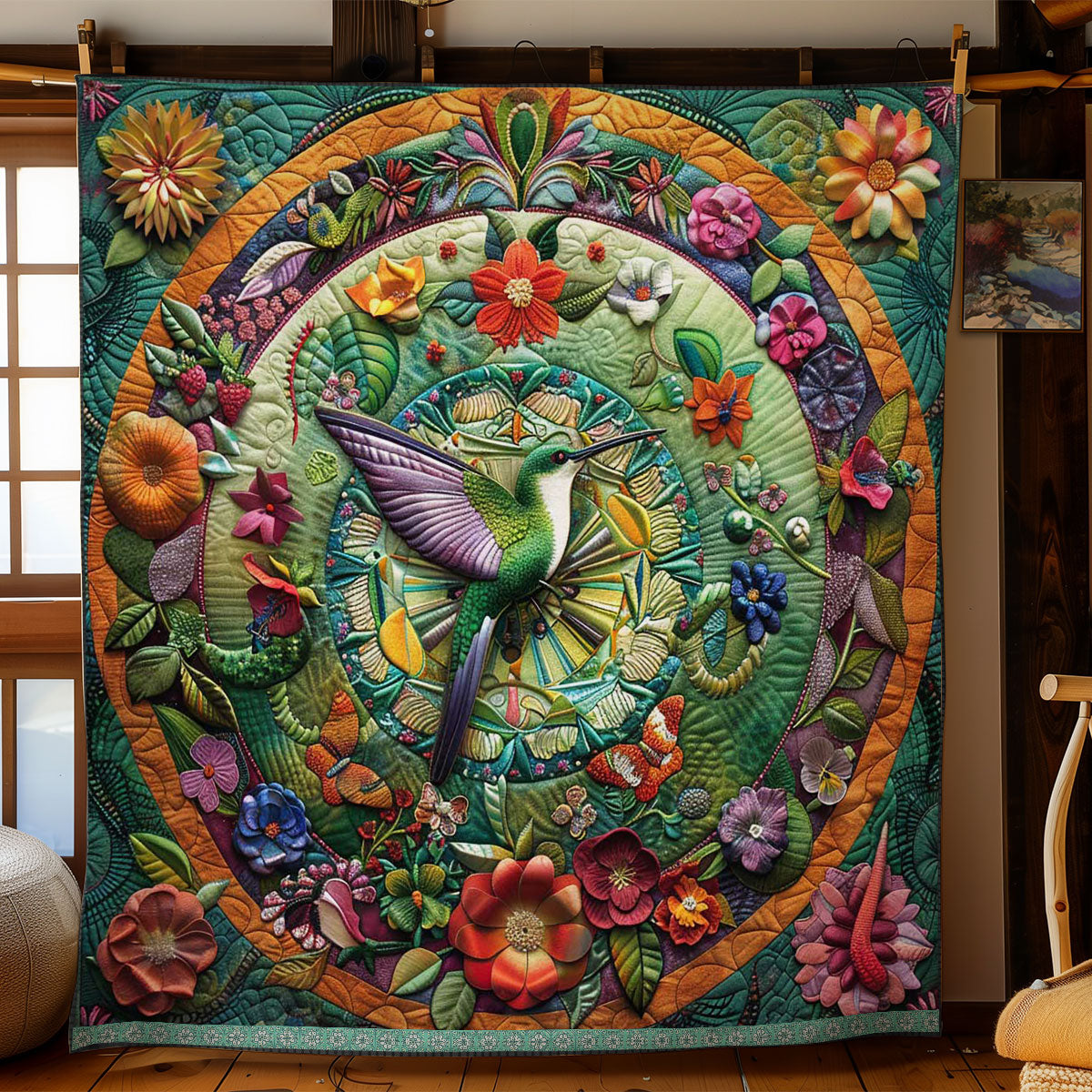 Hummingbird’s Garden Mandala WN1609032CL Quilt