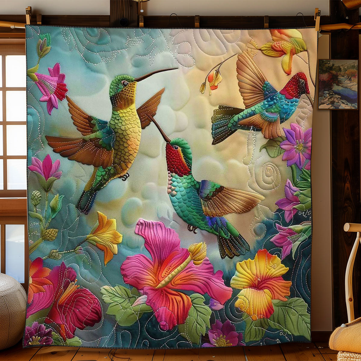 Hummingbirds Among Flowers WN2608042CL Quilt
