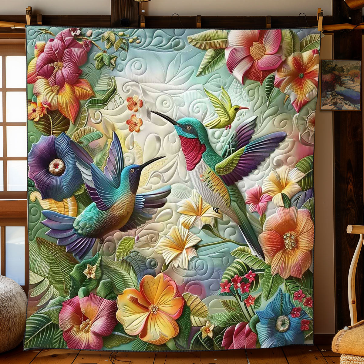 Hummingbirds' Floral Dance WN2608038CL Quilt