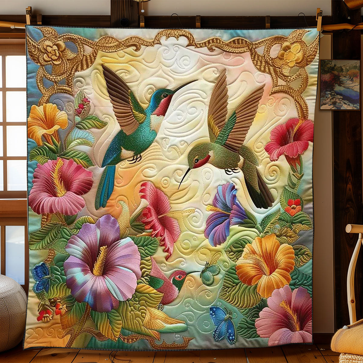 Hummingbirds' Floral Harmony WN2608044CL Quilt