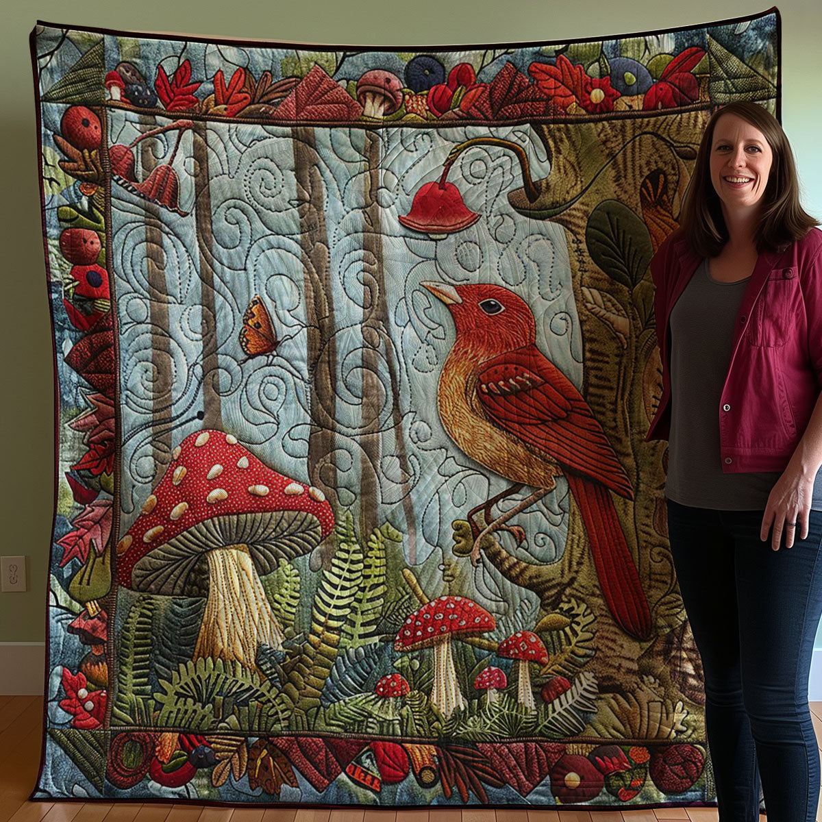 Mushroom Red Bird WM2907001CL Quilt