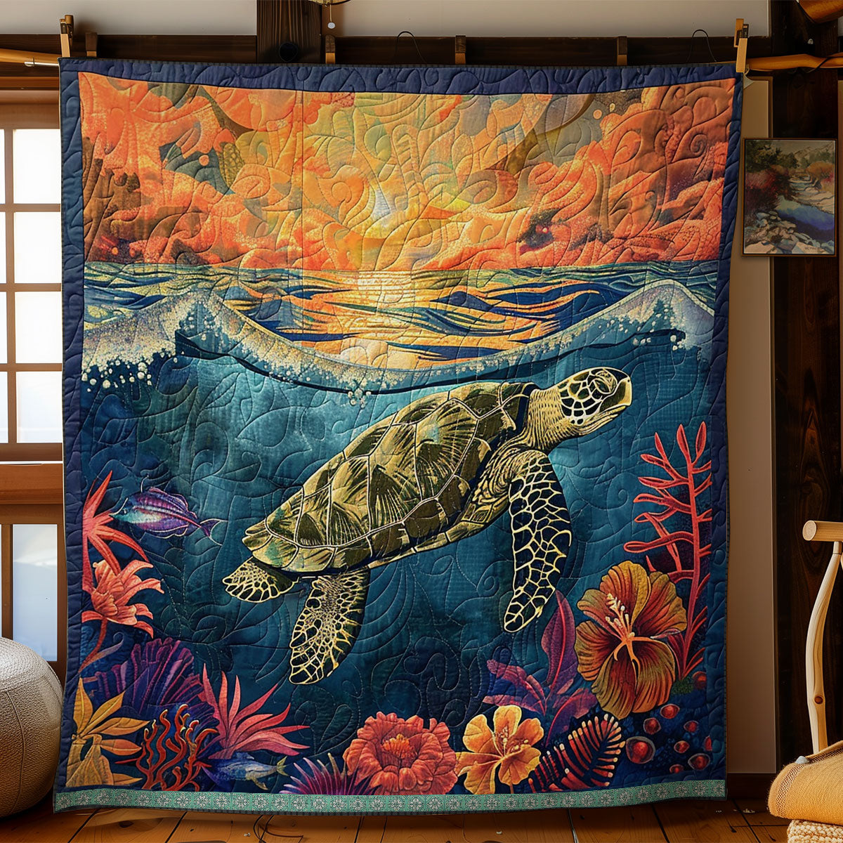 Ocean Turtle Flower WN1709054CL Quilt