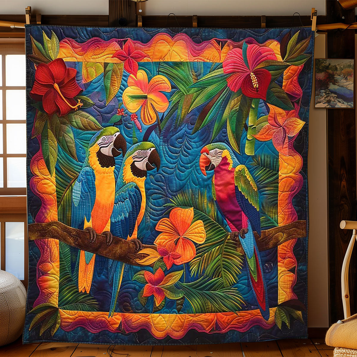 Parrots' Blooming Paradise WN2408073CL Quilt