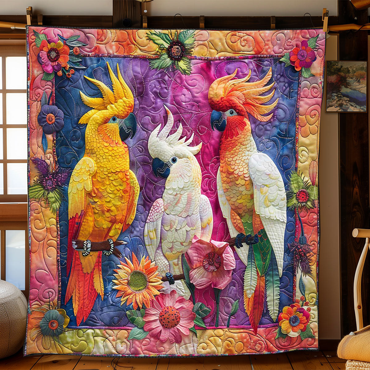 Parrots' Bright Blossom Bliss WN2408113CL Quilt