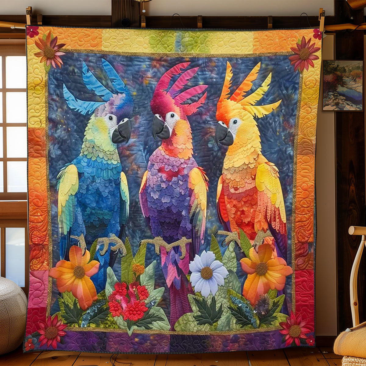 Parrots' Rainbow Oasis WN2408111CL Quilt