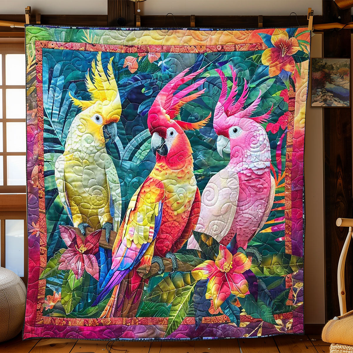 Parrots' Vibrant Oasis WN2408091CL Quilt