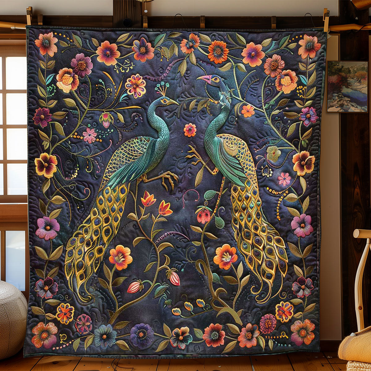 Peafowl's Floral Elegance WN1608030CL Quilt