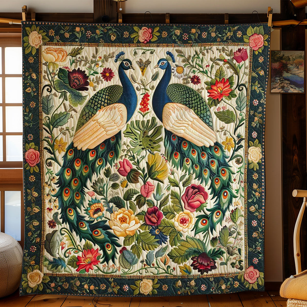 Peafowl's Flowered Feathers WN1608036CL Quilt